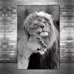 African Black And White Wild Lion Animal Canvas Print