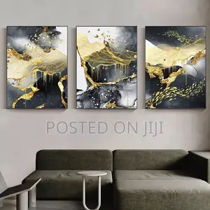 Gold Black and White Abstract Wall Art