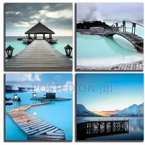 Beach Resort and Bridges Winter Lake Wall Arts