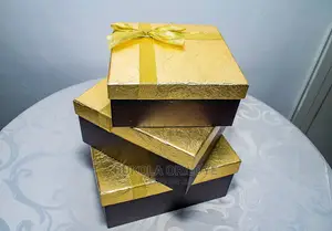 Set of 3 Gold and Brown Gift Boxes