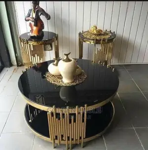 Gold Color Center Table and 2 Stools