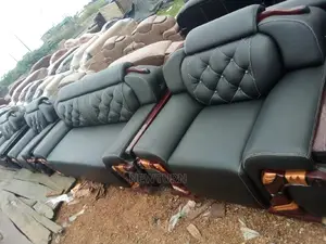 Elegant 7 Seater Leather Black Sofa Living Room Chair.