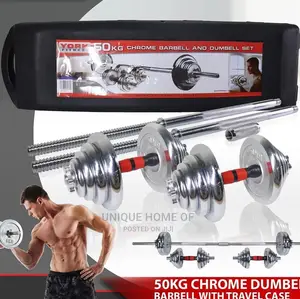 Set Of 50kg Dumbbell Chrome With Barbell