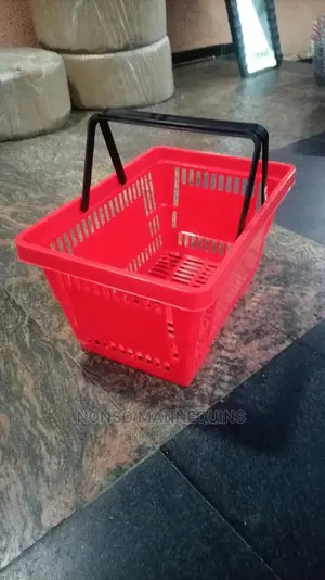 Red Colour Plastic Shopping Baskets With Black Handles
