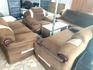 Modern 7 Seater L-Shaped Living Room Fabric Made Sofa Chair.
