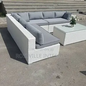L Shaped Wicker/Rattan Set 7 Seater Glass Table