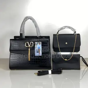 Elegant Valentino Designer 3in1 Black Leather Handbags.