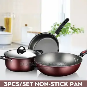 Non-Stick 3set Frying Pan Cooking Saucepan Home Glass Lid