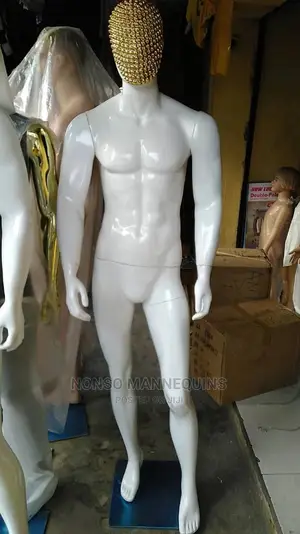 Gold Face And White Glossy Body Male Fibre Mannequin