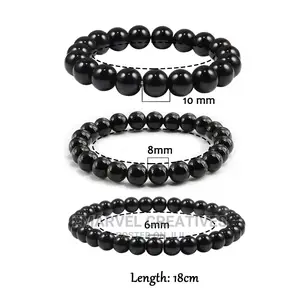Black White Natural Stone Rock Lava Beads Strand Bracelet