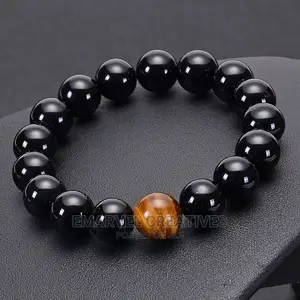 Natural Black Onyx With Tiger Eye Stone Beads Men Jewelry