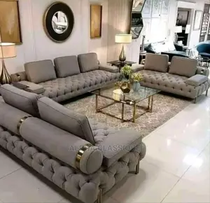 Luxury 7 Seater Living Room Grey Fabric Sofa Chair.