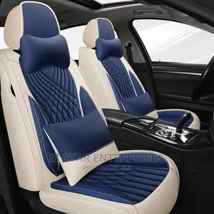 Luxury Deep Blue Cream Geniune Leather Car Seat Cover