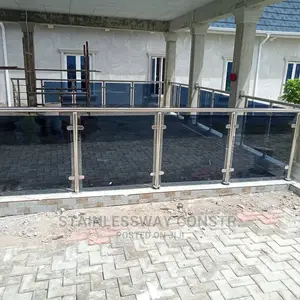 Dark Grey Glass Stainless Railings at Asokoro District