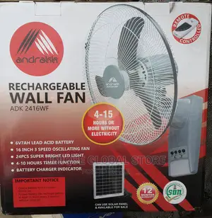 Andrakk 16 Inches Rechargeable Wall Fan + Remote Control