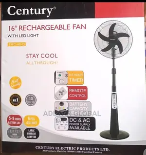 Century 16 Rechargeable Fan+Remote+LED Light -BLACK