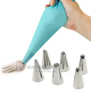 30cm Reusable Icing Piping Bag + 6pc Piping Nozzle Tips