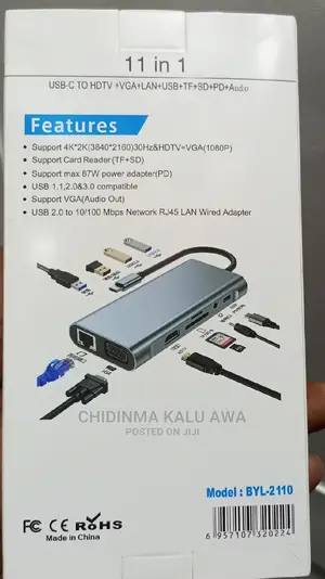 11 in 1 USB -C to HDTV+ VGA+LAN+USB+TF+SD+PD+AUDIO