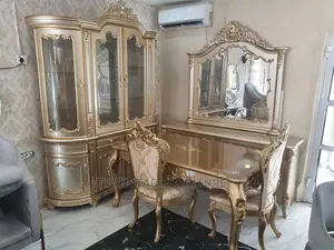 Modern Royal Gold Dinning Table Set, Buffet and Wine Bar