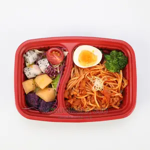 2 Compartment Disposable Food Container Wit Clear Lid~1000ml