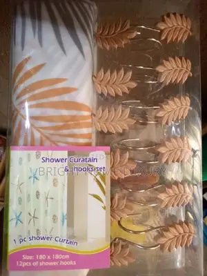 Fabric Shower Curtain and Hooks Set