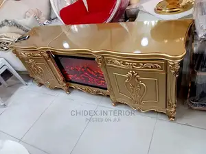 Gold Fireplace TV Stand