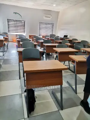 Wooden School Desk With Metal Legs and Frame With Chair