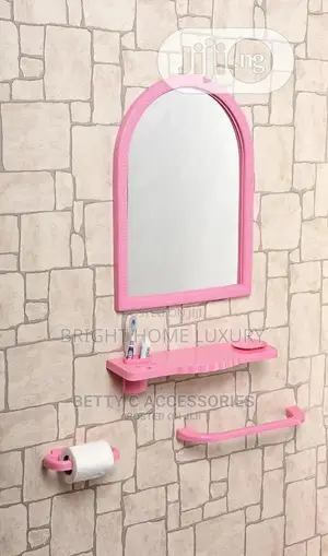 Bathroom Mirror With Bathroom Accessories (Pink)