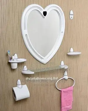 Heart Mirror With Bathroom Accessories (White)