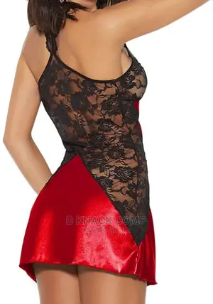 Female Silk Lace Lingerie Suit Pajamas-Black Red