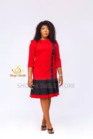 Red Flired Pleated Dress