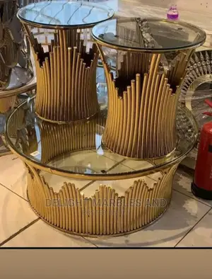 Quality Tempered Glass Top Bronze/Steel Work Center Table.