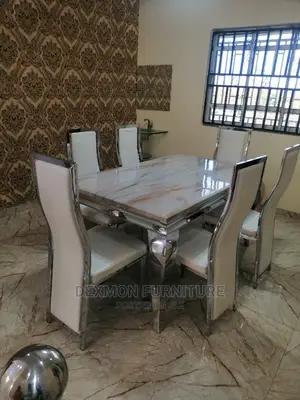 Modern 6 Seater Marble Top Dining Table Set.