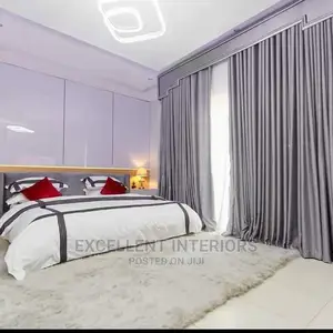 Quality Plain Gray Curtains With Board Design.