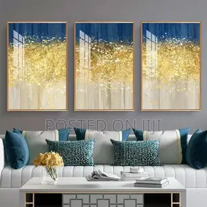 Abstract Gold Foil Canvas Paintings Blue Style Poster Print