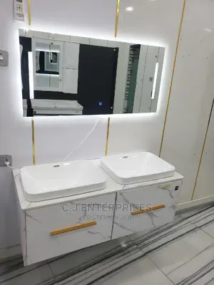 White Double Cabinet With LED Mirror