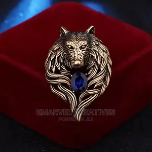 New Vintage Animal Wolf Brooche Rhinestone Collar Pins Badge