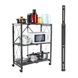 3-Tier Storage Kitchen Rack Organizer Shelf Foldable Displ