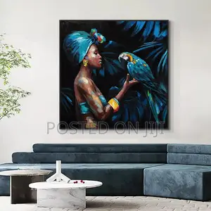 African Woman Playing With Parot Painting and Print
