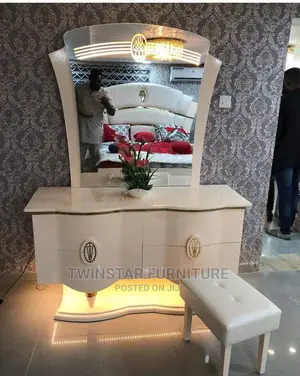 Modern European Bed With Drawers and Mirror Stand With Light