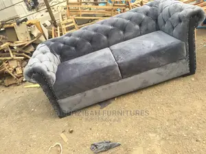 7 Seater Grey Velvet Chesterfield Sofa