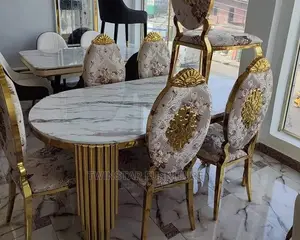 New Modern Marble Top 6 Chairs Dinning Table Set