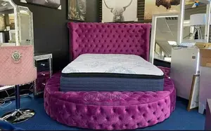Luxury Round Fabric Padded Button Bed.
