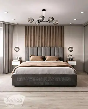 6 X 6 Modern Grey Upholstered Bedframe With Bedside Drawer
