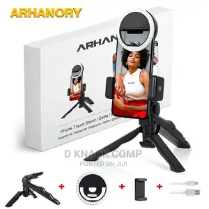 Tripod Stand With LED Ring Light for Phones Plastic-Black