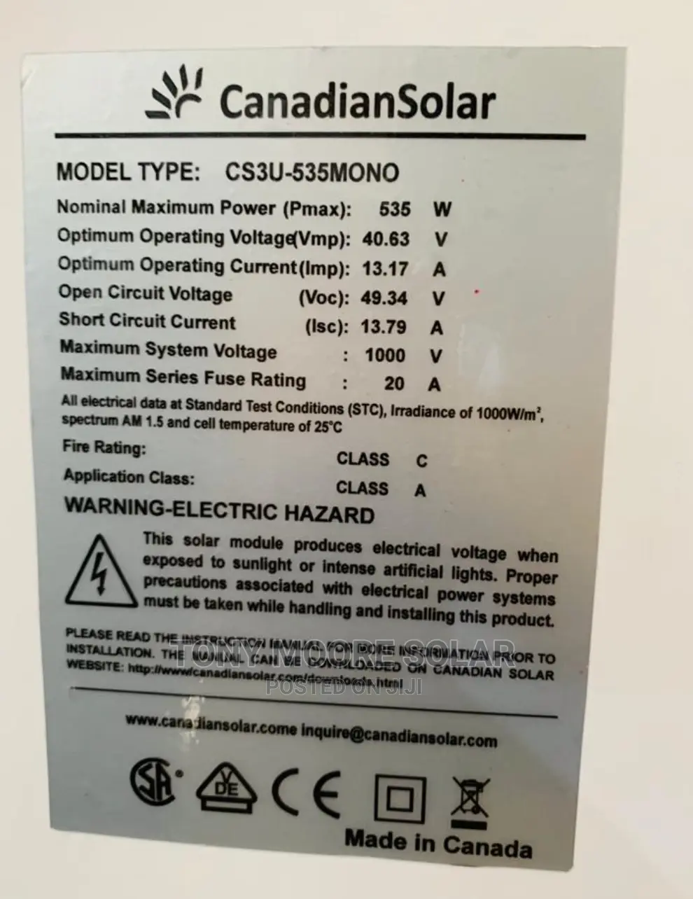 535w Canadian Solar Panel