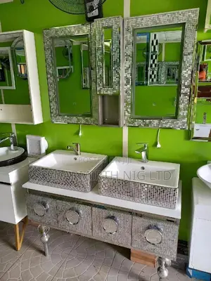 Double Basin Silver Mosaic Bathroom Cabinet