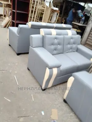 7 Seater Executive Grey and Cream Leather Sofa