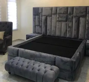 King Size Padded Bedframe With Two Bed Side and Ottoman