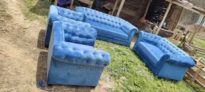 Sky Blue Tufted Chair by Blackdiamond Furniture